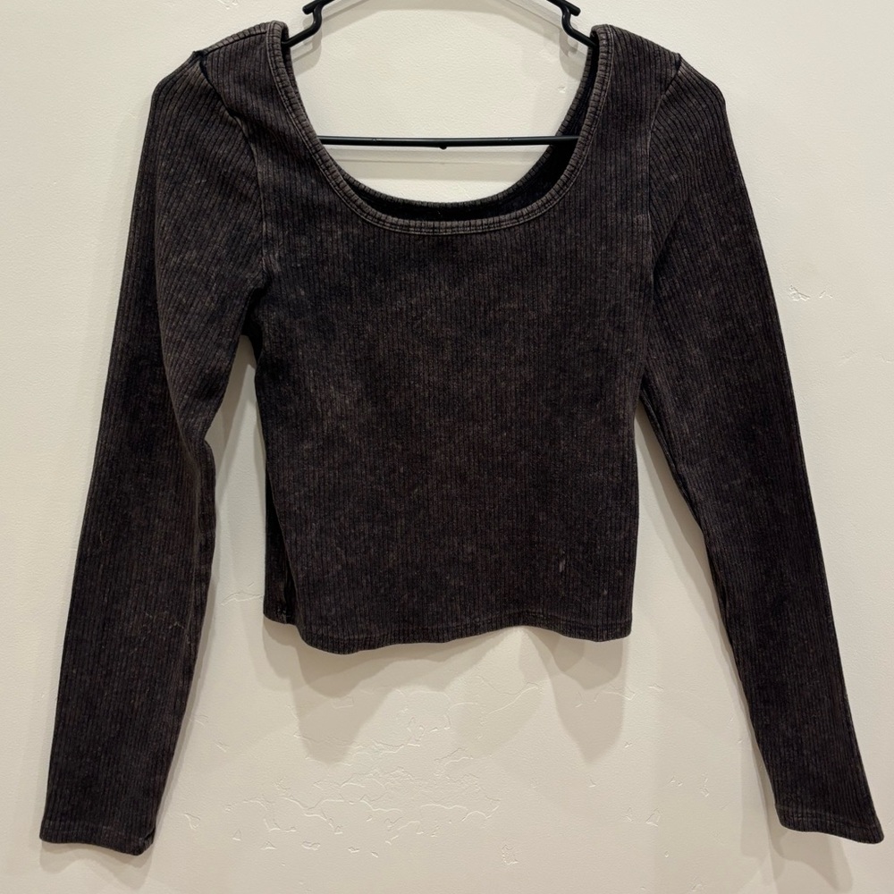 Wild Fable Charcoal Ribbed Long Sleeve Top